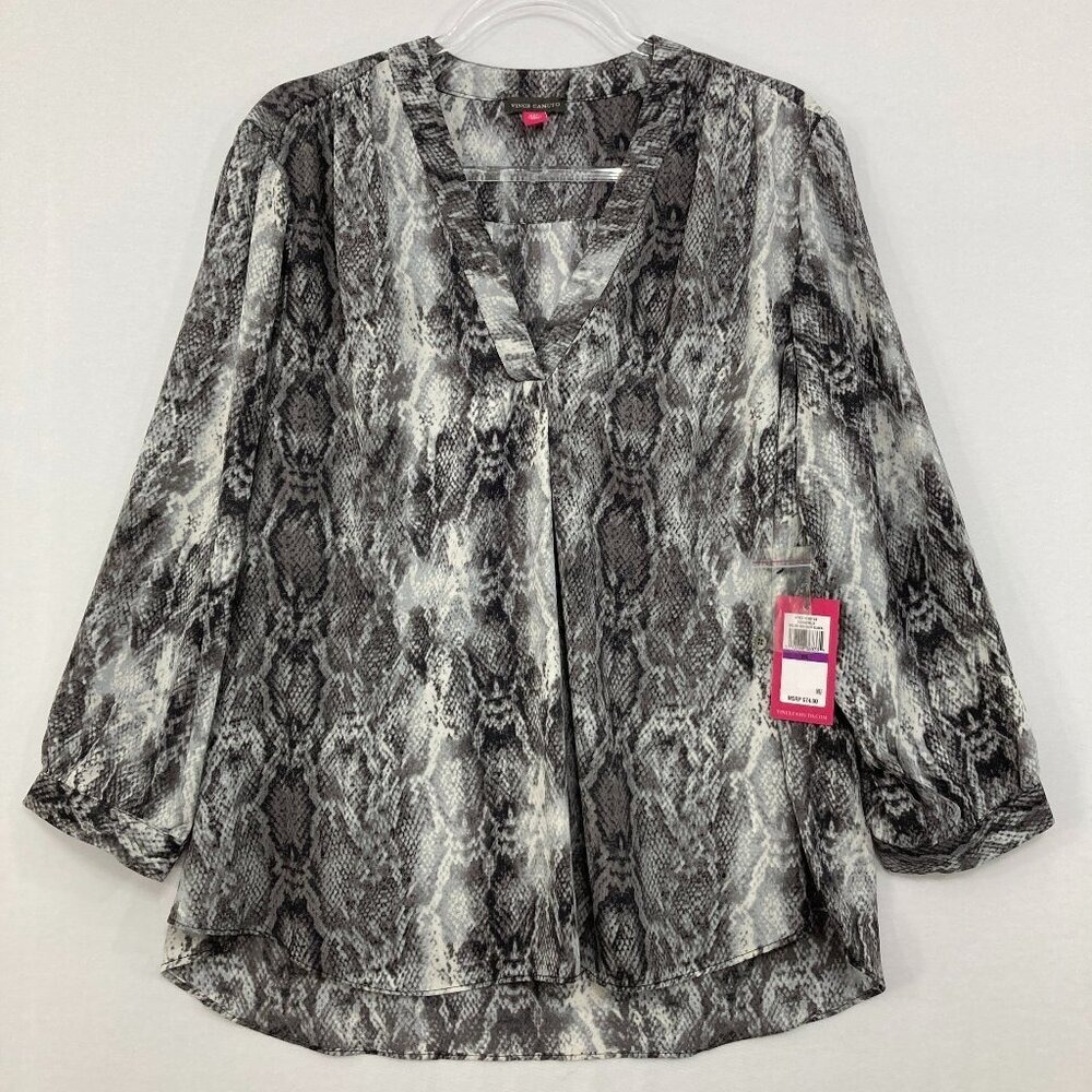 New Vince Camuto size XXL Gray Reptile Print V Neck Soft Flowy Popover Blouse
